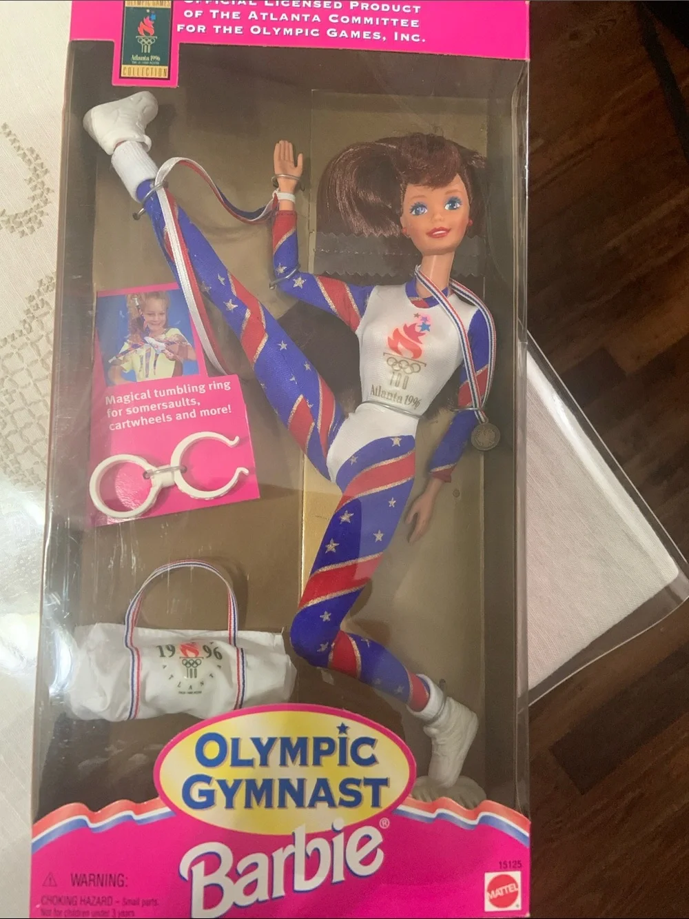Barbie Olympic Gymnast Doll - Pink, Blue & White Outfit with Medal